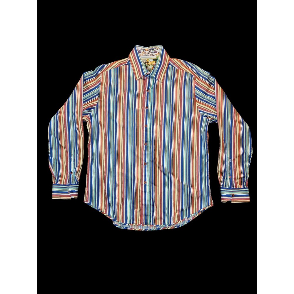 Size L Robert Graham Flip Cuff Button Up Shirt Multicolor Vertical Stripes